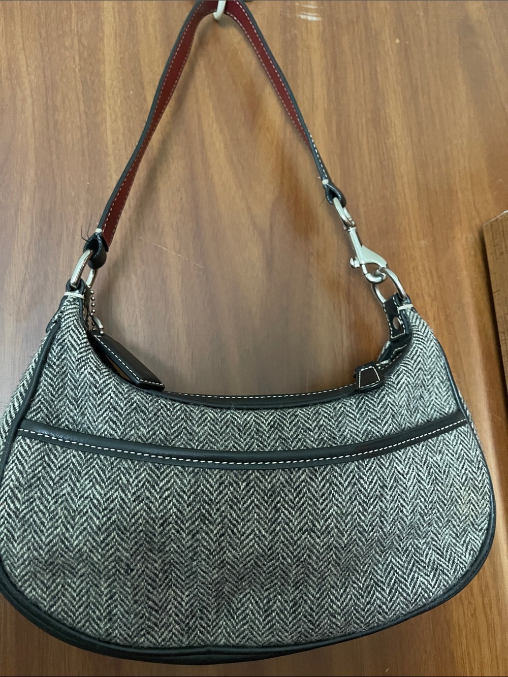 Coach Vintage (2003) Soho Small Hobo Gray & Black Herringbone Wool w/ Leather